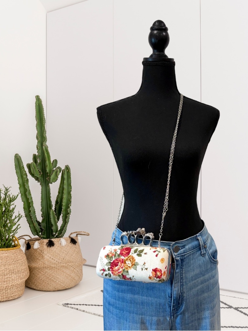 Unbranded Skull Knuckle Ring Floral Clutch Crossbody Purse